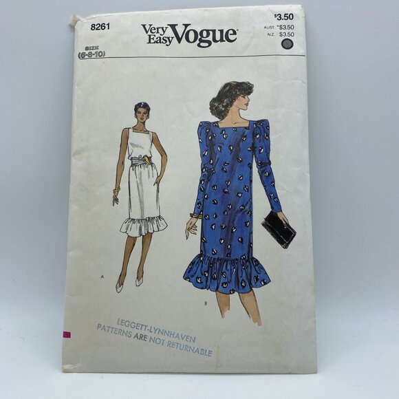 Vogue 8261 Misses' Dress Sewing Pattern Uncut Factory Fold 1980's - Picture 1 of 5